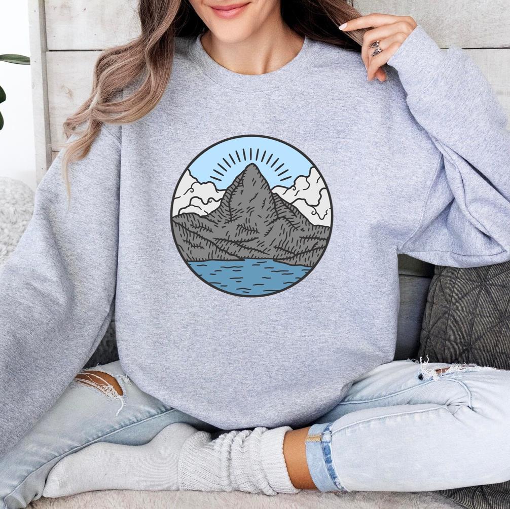 Mountain In Lake Color Stroke Landscape Sweatshirt