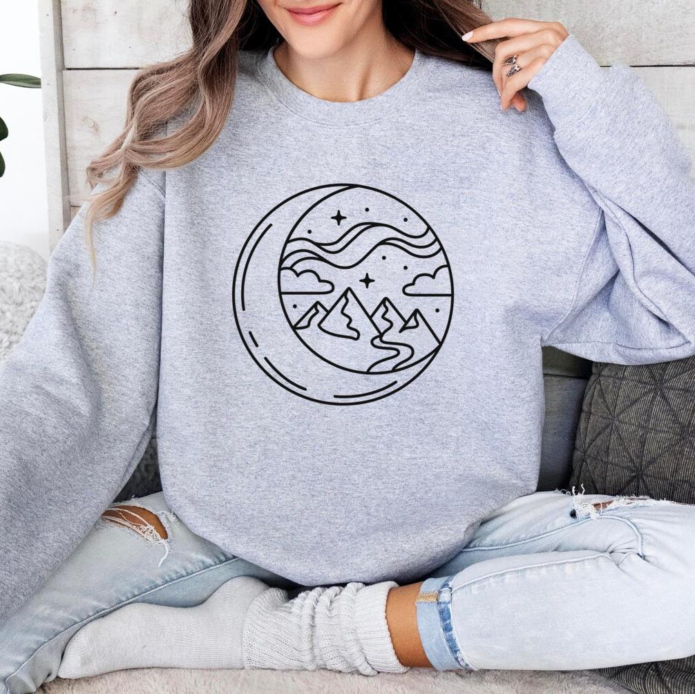 Mountain Range And Moon Design Sweatshirt